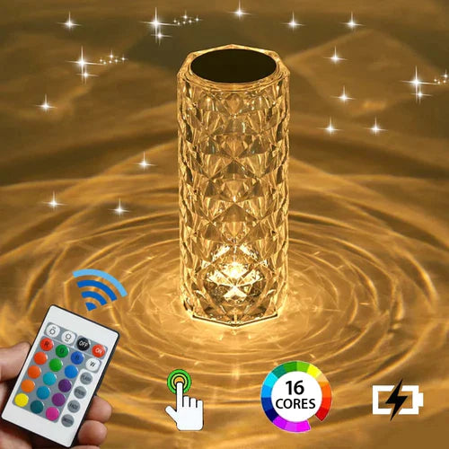 Luminária de Mesa Cristal LED USB Sensível ao Toque