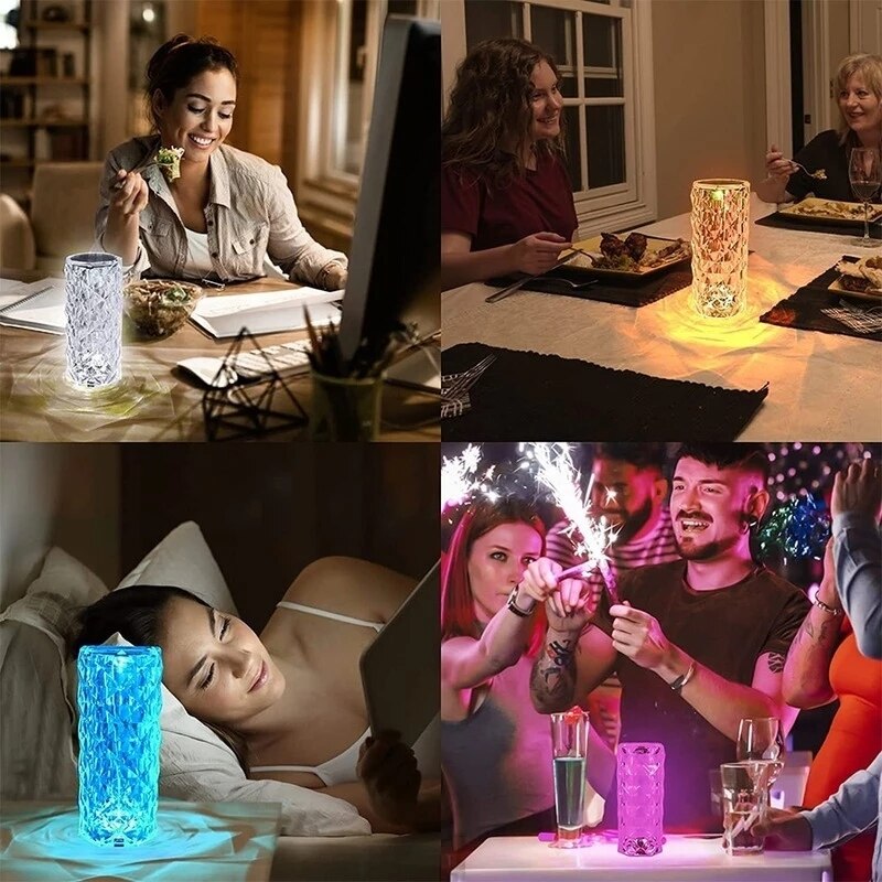 Luminária de Mesa Cristal LED USB Sensível ao Toque