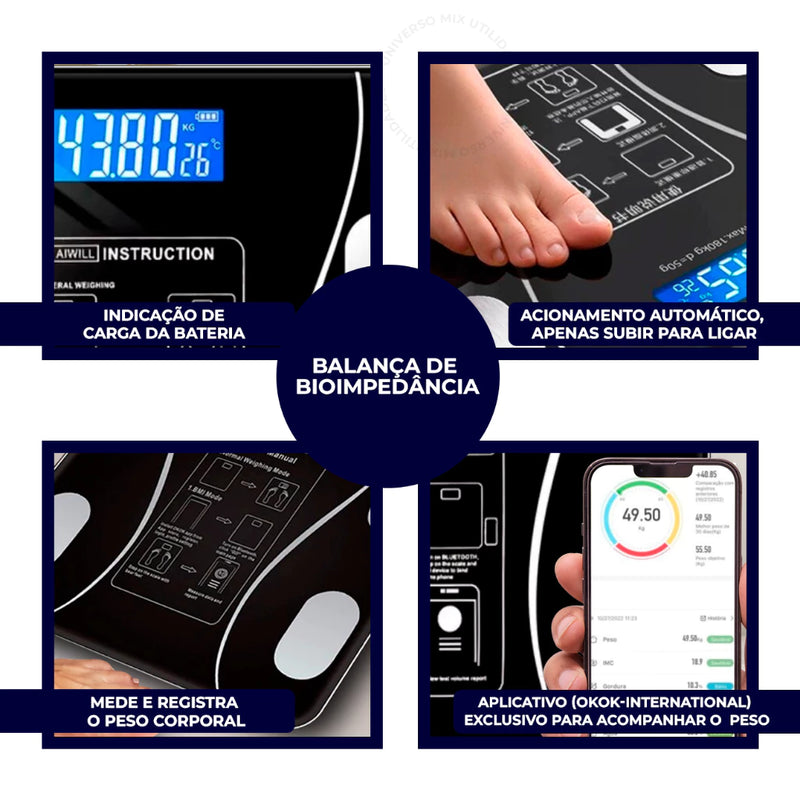 Balança Bioimpedância Digital Profissional Suporta Até 140kg via Bluethooth FRETE GRÁTIS