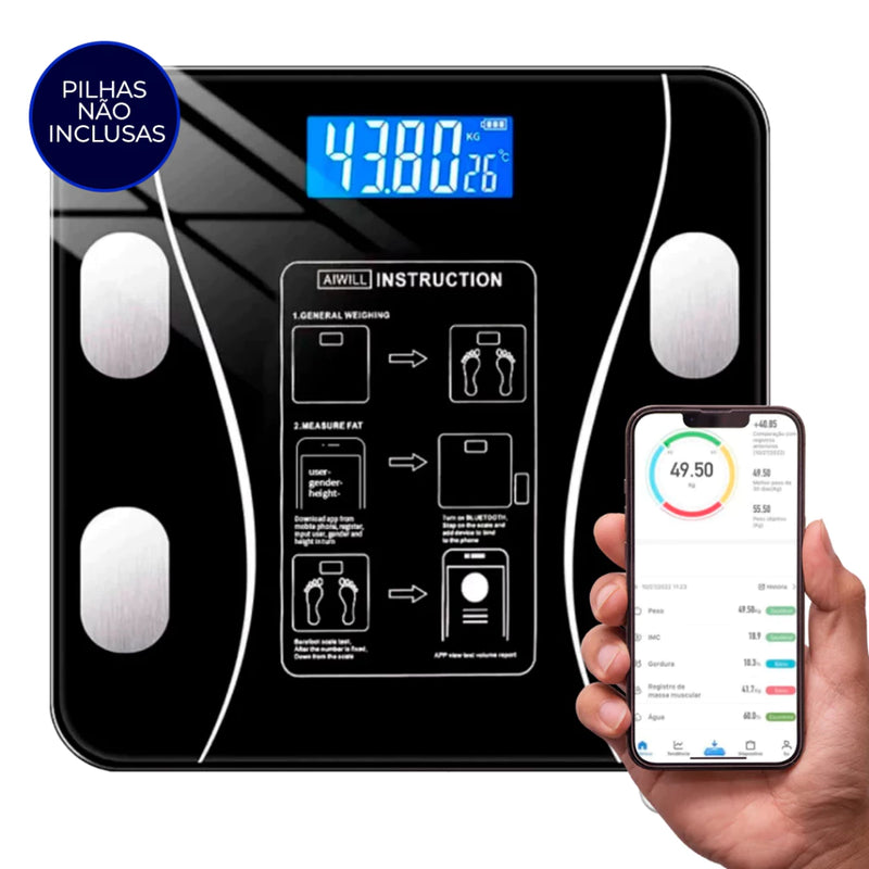 Balança Bioimpedância Digital Profissional Suporta Até 140kg via Bluethooth FRETE GRÁTIS